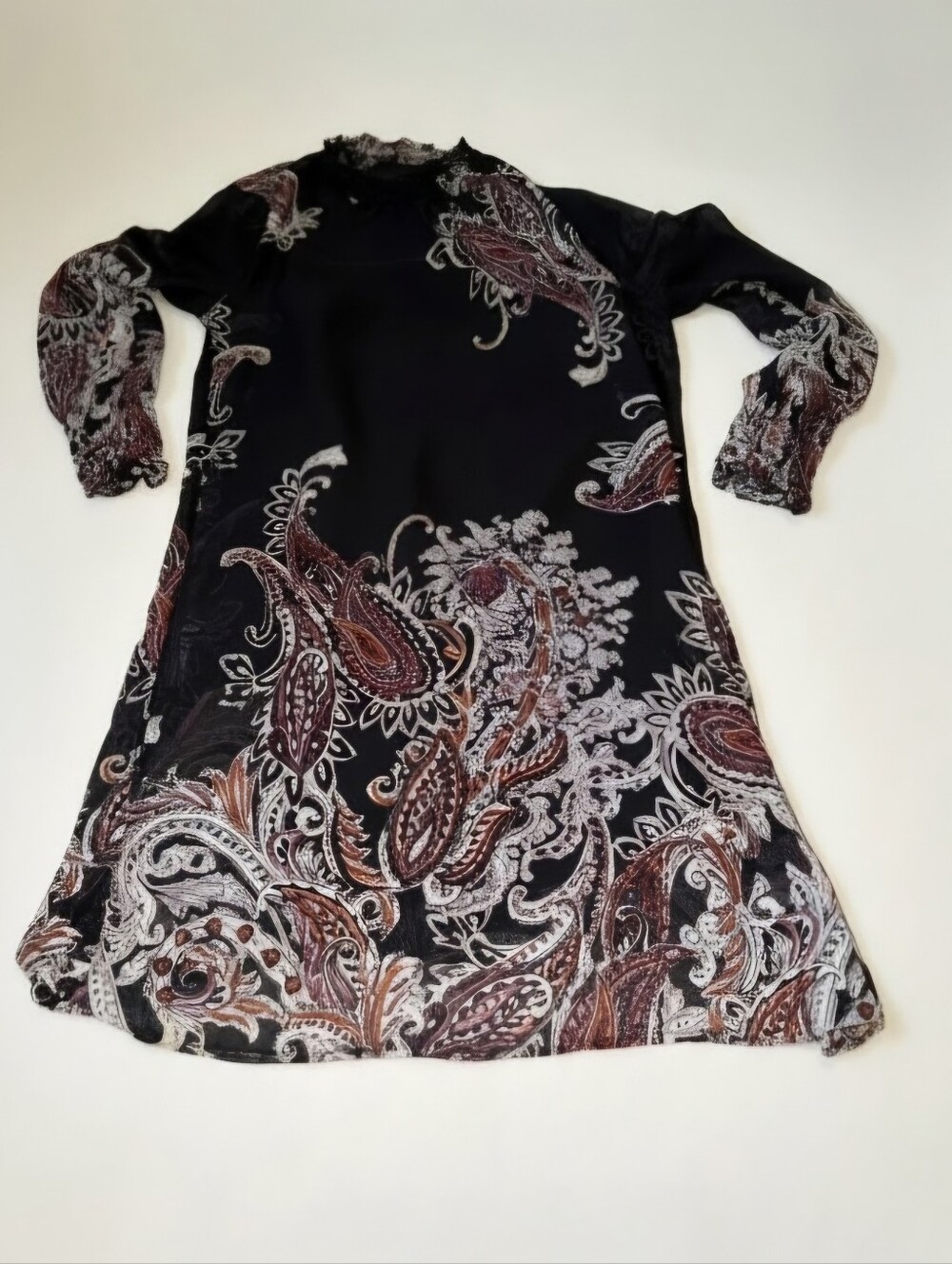 Maurices Black Long-Sleeve Dress with Brown & Cream Paisley Size M